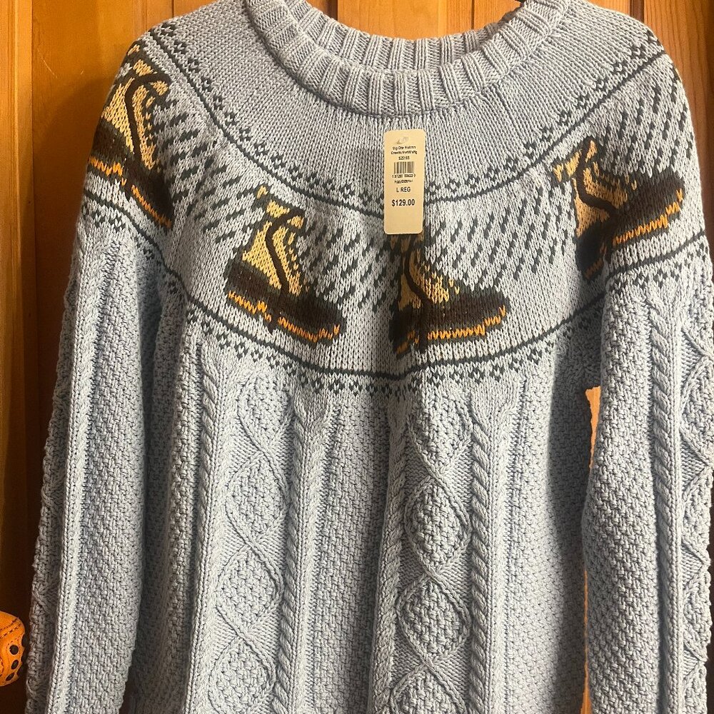 LLBean Fisherman Sweater, Crewneck Novelty Large